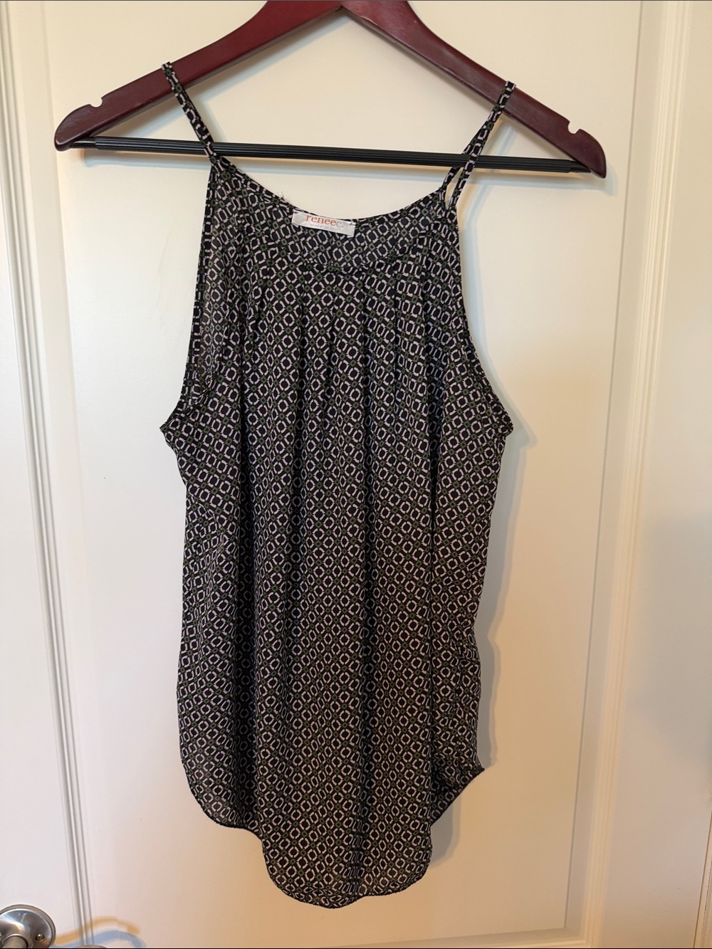 Renee C. Black and White Geometric Halter Cami